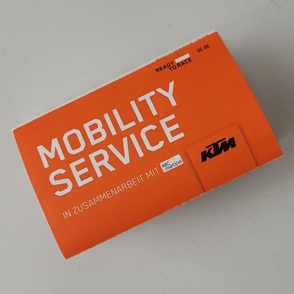 KTM Mobility Service 
Kennst du eigentlich schon unseren Mobility Service? 
Diesen erhältst du bei jedem Neukauf & Service eines Strassenfahrzeug ... Weiter >>