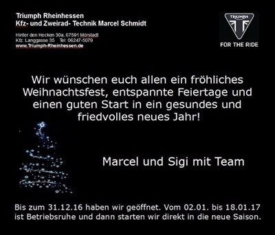 Weihnachtsgrüße von Triumph Rheinhessen