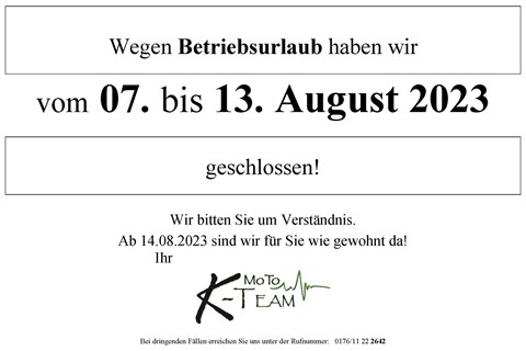 Moto K Team GmbH-News: Betriebsurlaub vom 22.12.2025-12.01.2026 