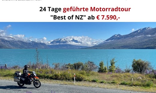 Neuseeland: Geführte Motorradtour „Best of NZ“, 06. – 29 Feb. ’24