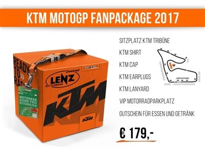 KTM MotoGP Fanpackage KTM FAN PACKAGE 2017
Die MotoGP ist 2017 wieder in Österreich – und das KTM-MotoGP-Team mit dabei!
Vom 11. bis 13. August ... Weiter >>