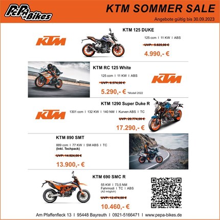 PEPA-BIKES SOMMER SALE
So was gab es noch nie! Bei uns heißt es vom 01.09-30.09.2023 fette Rabatte auf unser gesamtes E-Bike und Motorrad Sortiment ... Weiter >>