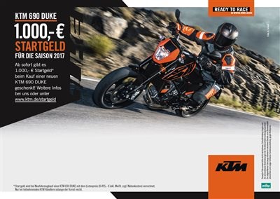 1000,00 € Startgeld für KTM 690 Duke