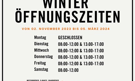 Geänderte Öffnungszeiten ab November 