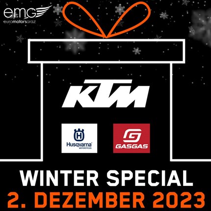 KTM Winter Special - 02.12.2023 
KTM WINTER SPECIAL @ EMG - 02.12.2023
Auch heuer haben wir wieder für Euch unseren "EMG Nikolaustag" und feiern mit Euch da ... Weiter >>