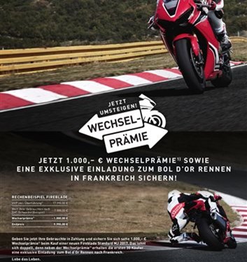 1000.-€ CBR1000RR Fireblade Wechselprämie