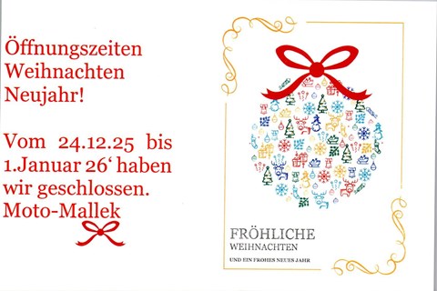 Motorrad Mallek GmbH-News: Öffnungszeiten zu Weihnachten