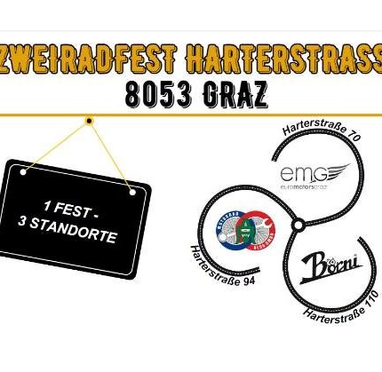 ZWEIRADFEST HARTERSTRASSE 

Am 5. + 6. April 2024 veranstalten wir heuer erstmals gemeinsam mit Motorrad-Klug GmbH und Vespa Börni das "Zweiradfest Ha ... Weiter >>