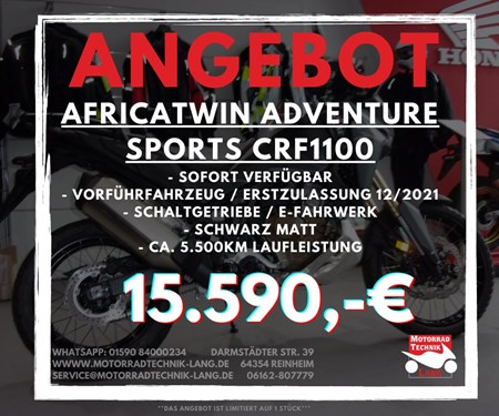 AfricaTwin Adventure Sports - Schaltgetriebe E-Fahrwerk - Vorführfahrzeug - 15.590€