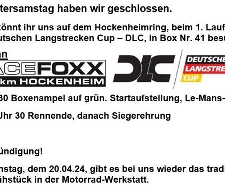 Ostersamstag geschlossen