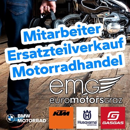 Wir erweitern unser Team 
Mitarbeiter (m/w/d) im Ersatzteilverkauf für den Motorradhandel
Für unseren Motorradhandel, Euro Motors Graz Motorradhandel ... Weiter >>