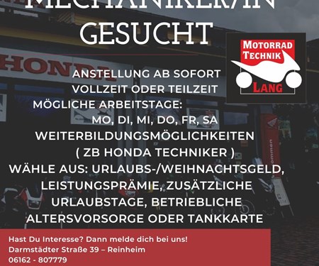 Mechaniker/in Vollzeit/ Teilzeit gesucht