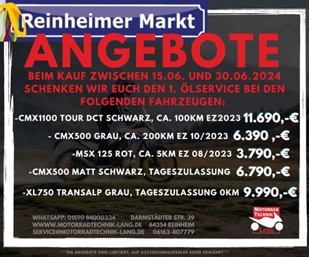 Angebote VORFÜHRFAHRZEUGE UND TAGESZULASSUNGEN zum Reinheimer Markt 15. und 16.06. 2024