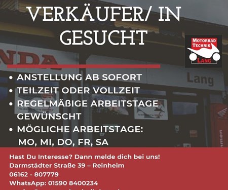 VERKÄUFER/IN GESUCHT - AB SOFORT