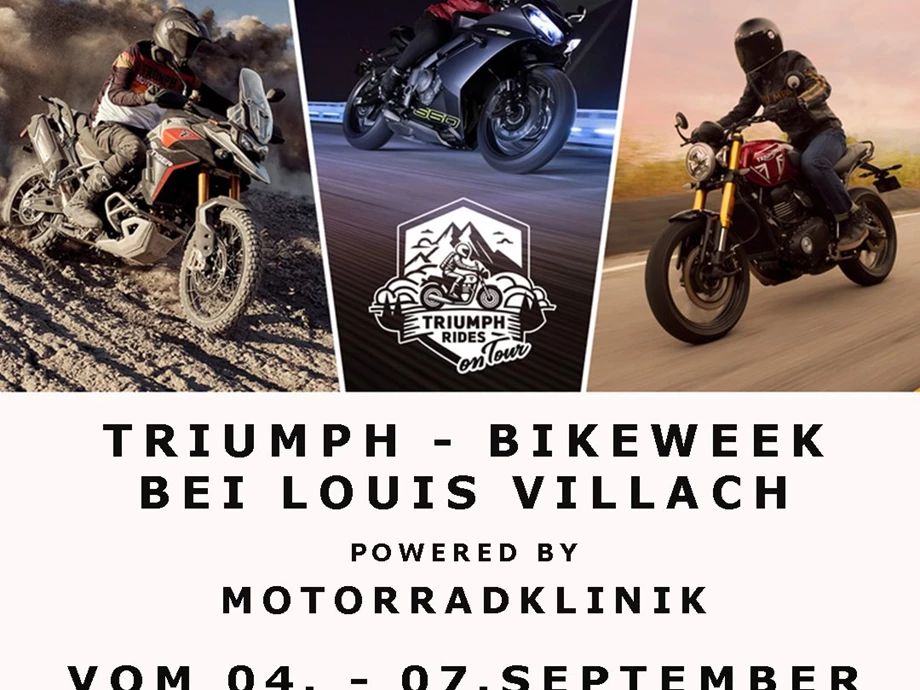Testet die aktuellen Triumph-Modelle vor Ort bei Louis Villach - powered by Motorradklinik-Villach Bild 1: Testet die aktuellen Triumph-Modelle vor Ort bei Louis Villach - powered by Motorradklinik-Villach