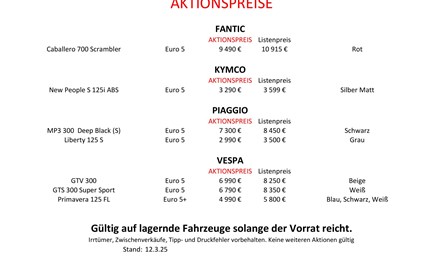 Aktuelle Aktionspreisliste