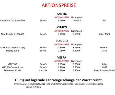 Aktuelle Aktionspreisliste