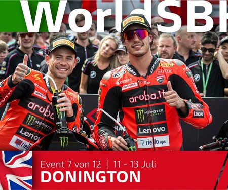 WSBK Runde 7 in Donington Park: Bulega in beiden Rennen auf P2, Doppel-Podium am Sonntag
