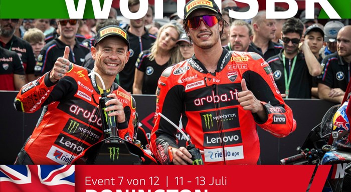 WSBK Runde 7 in Donington Park: Bulega in beiden Rennen auf P2, Doppel-Podium am Sonntag