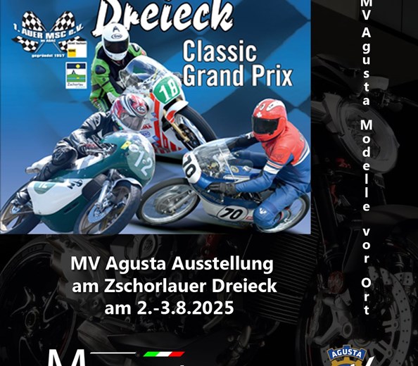 Exklusive MV Agusta Modell-Ausstellung beim Zschorlauer Dreieckrennen!
Bereitet euch vor auf ein besonderes Highlight beim diesjährigen Zschorlauer Dreieckrennen vom 2. bis 3. August!
Wir freuen uns, eine exklusive ...