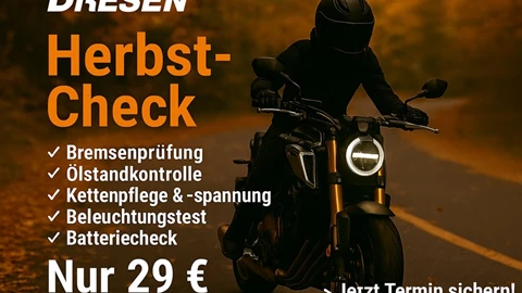 Herbst-Check für dein Motorrad – nur 29 € bei DRESEN Herbst-Check für dein Motorrad – nur 29 € bei DRESEN