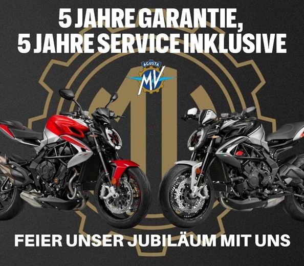 5 JAHRE SERVICE INKLUSIVE
MV Agusta feiert dieses Jahr seinen 80. Geburtstag. Zu diesem Jubiläum tragen unsere Ottantesimo Modelle neben dem historischen MV Agusta Logo e ...