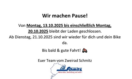 Betriebsferien vom 13. bis 20. Oktober 2025