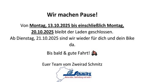 Betriebsferien vom 13. bis 20. Oktober 2025