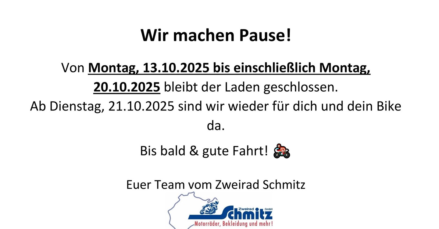 Betriebsferien vom 13. bis 20. Oktober 2025