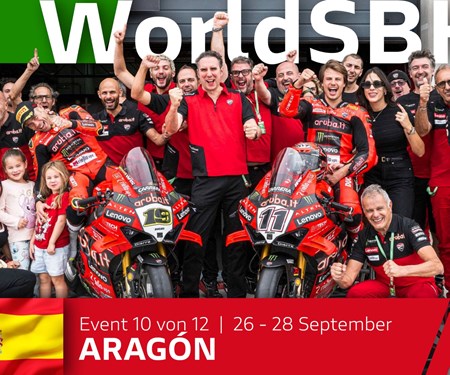 WSBK Runde 10 in Aragon: Nicoló Bulega gewinnt beide Rennen am Sonntag, Alvaro Bautista am Podium