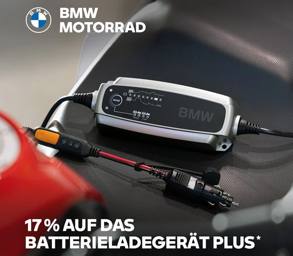 17 % AUF DAS BATTERIELADEGERÄT PLUS *
Wintermodus? Nicht für Dein Bike.
Mit dem Batterieladegerät Plus bleibt Deine Maschine zuverlässig aufgeladen – jetzt mit 17 % Nachlass sichern ...