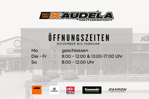 Kaudela Motorsport-News: Öffnungszeiten in der kalten Jahreszeit Kaudela Motorsport-News: Öffnungszeiten in der kalten Jahreszeit