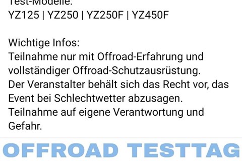 Zweirad Wimmer GmbH, KTM & Husqvarna Vertragshändler-News: Yamaha MX Testtage 2026 Modelle