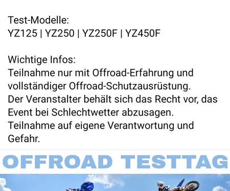 Yamaha MX Testtage 2026 Modelle