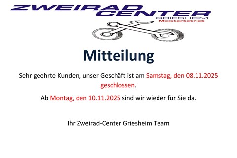 Zweirad-Center Griesheim-News: Mitteilung