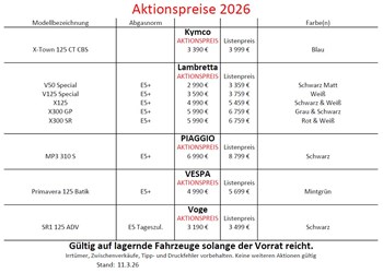 Aktuelle Aktionspreisliste
