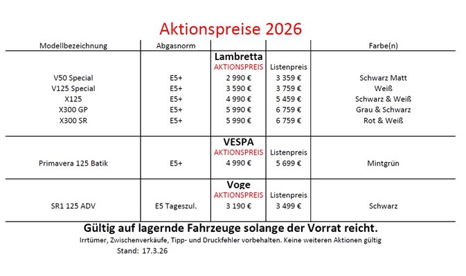 Aktuelle Aktionspreisliste