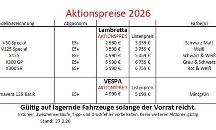 Aktuelle Aktionspreisliste
