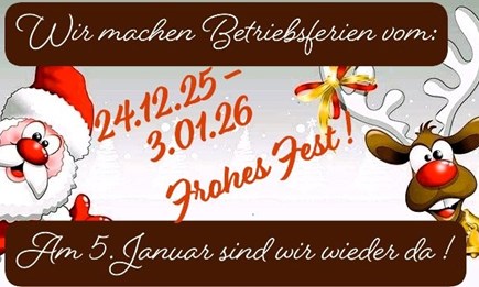 Betriebsferien - Das Team Wahlers gönnt sich eine kleine Ruhepause vom: 24.12. 2025  -  03.01.2026  - Am 5. Januar sind wir wieder für Sie da ! 