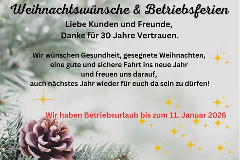Auto Center Brenner GmbH-News: Weihnachtswünsche und Betriebsurlaub
