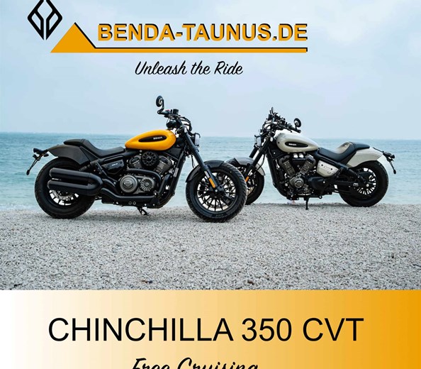 Benda Chinchilla 350 mit V-Twin Motor und innovativem CVT-Automatikgetriebe 
Benda Chinchilla 350 mit V-Twin Motor und innovativem CVT-Automatikgetriebe
Die Benda Chinchilla 350 CVT ist ein neuer,
moderner Cruiser mit V ...