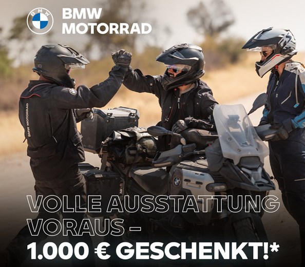 Volle Ausstattung voraus - 1000€ geschenkt!* 
Die Kombiaktion ist zurück und wir geben für euch gas!
🤔 Aktionszeitraum: 01.03.2026 - 15.06.2026
😉 Eines unserer ausgewählten BMW Motorrad  ...