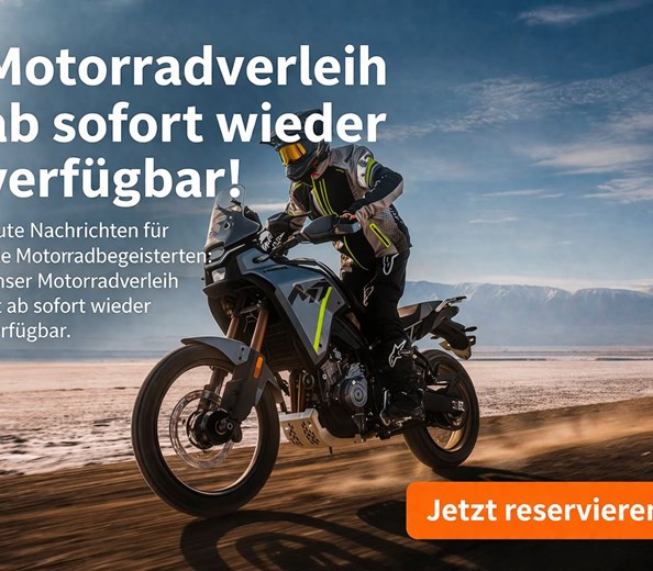 Motorradverleih 2026 
Motorradverleih ab sofort wieder verfügbar!

Gute
Nachrichten für alle Motorradbegeisterten:
Unser Motorradverleih ist ab sofort wieder verfü ...