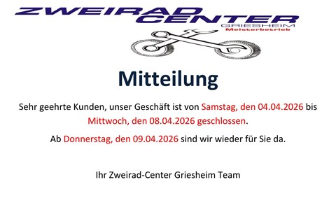 Zweirad-Center Griesheim-News: Betriebsferien