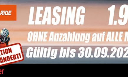1.99% Leasing Angebot OHNE Anzahlung, auf ALLE KTM Modelle (verlängert bis 30. Sept 2026)