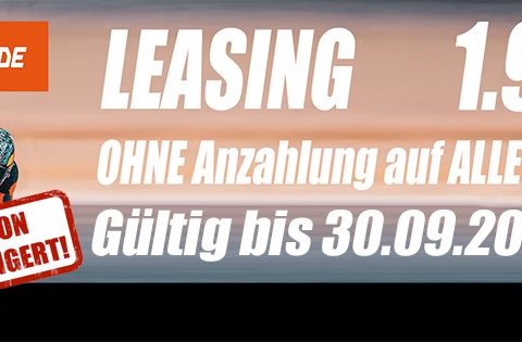 1.99% Leasing Angebot OHNE Anzahlung, auf ALLE KTM Modelle (verlängert bis 30. Sept 2026)