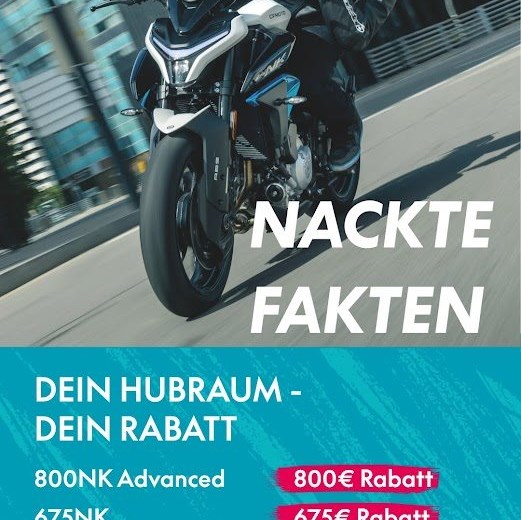 Jetzt sparen angesagt! 
Dein Hubraum - Dein Rabatt
CFMOTO Aktionsfahrzeuge bis 31.05. mit Sonderrabatt kaufen!