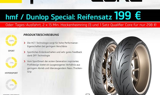 Deal: Reifensatz DUNLOP Qualifier Core für 199 €!