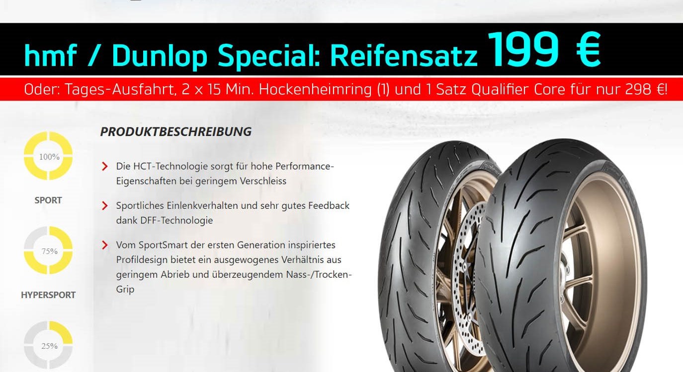 Deal: Reifensatz DUNLOP Qualifier Core für 199 €!