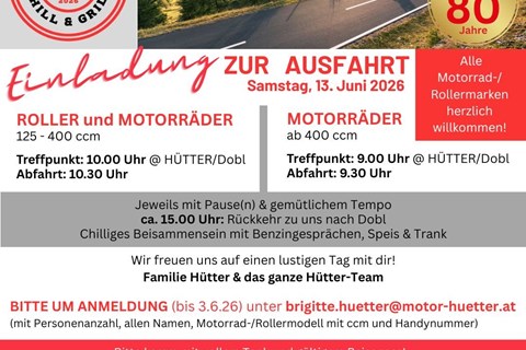 HÜTTER GesmbH-News: EINLADUNG zur HÜTTER-Ausfahrt am 13. Juni!